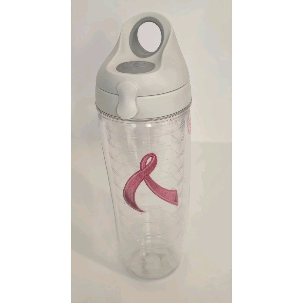 Tervis 20 oz Tumbler Pink Breast Cancer Awareness Fabric Ribbon Flip Top NWOT